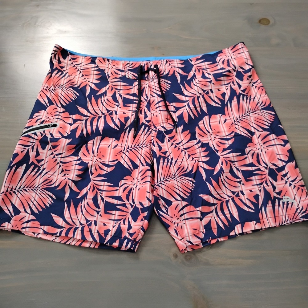 Tommy Bahama Board Shorts Size 44 Navy Pink Palms Swim Marlin Island Active